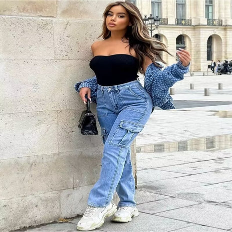 Cargo Multi-pocket Wide-leg Casual Jeans
