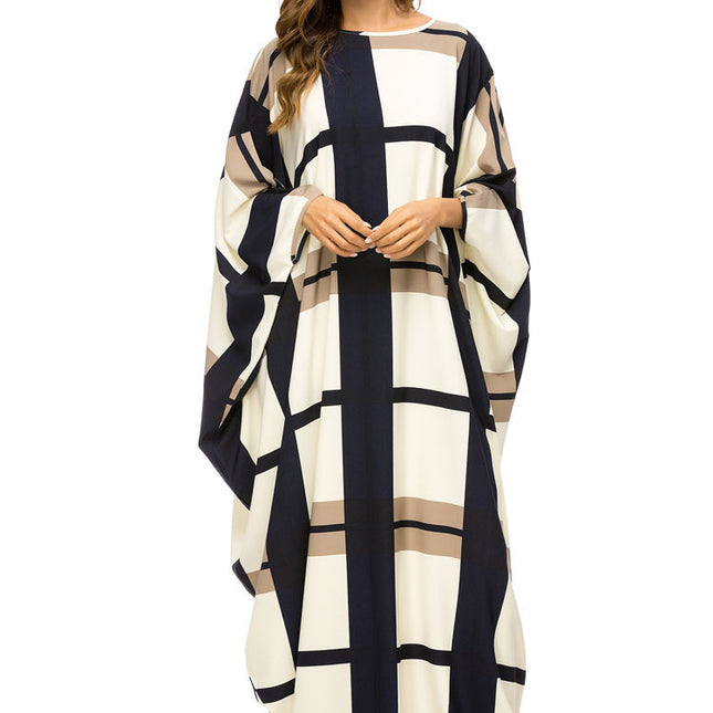 Contrast Stitching Bat Sleeve Loose Dress