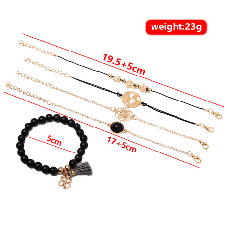 Juego de 5 piezas de pulsera de borla con tortuga y goteo de aceite