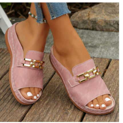 Peep Toe Mule with Metal Accessories