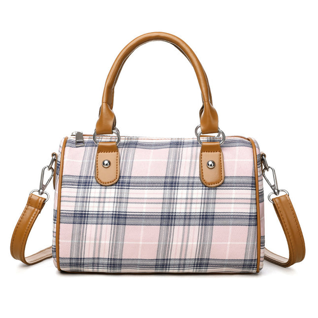 Plaid Round Barrel Shoulder Bag