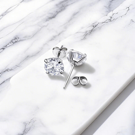 Butterfly Clasp Four-Claw Zircon Stud Earrings
