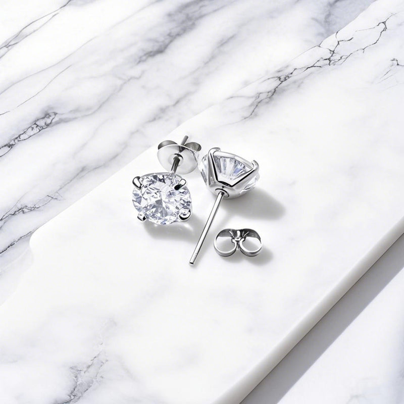 Butterfly Clasp Four-Claw Zircon Stud Earrings