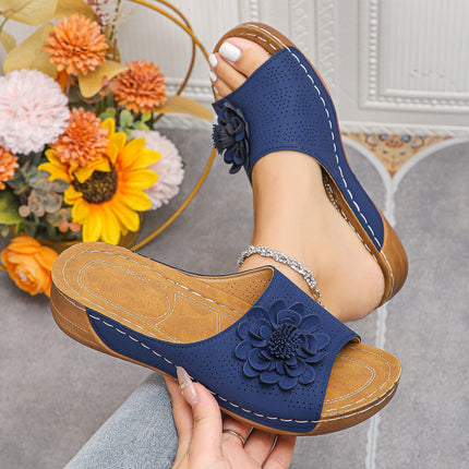 Flower Wedges Retro Hollow Mule