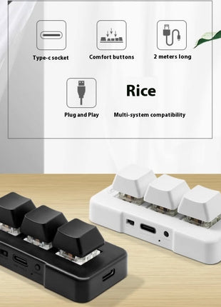 マクロプログラマブルミニPCゲーミングキーボード – 3キー USB/ワイヤレス