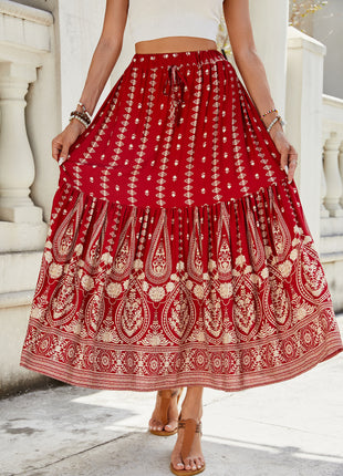 تنورة رايون مطبوعة بخياطة وحافة واسعة