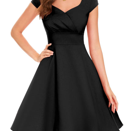 Retro V-neck Half Sleeve Waist Dress