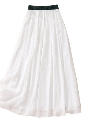 Women's pleated A-line midi skirt with elastic waistband

White viscose pleated midi skirt for women

Purple retro-inspired women's A-line skirt

Khaki pleated mid-length skirt for women

Green women's midi skirt with flowing A-line silhouette

Women's solid-color skirt with vintage pleated design

Women's elastic-waist midi skirt in multiple colors