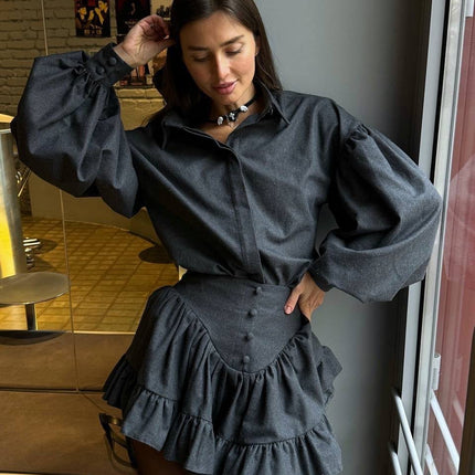 Women's Plaid Design Ruffled Suit