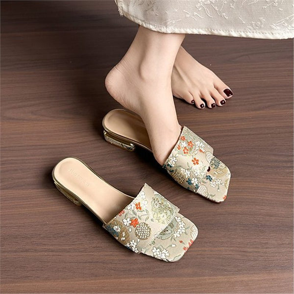Outdoor Leather Square Toe Mule