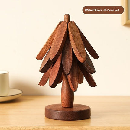 Tree-Shaped Wooden Trivet Stand – Heat-Resistant Decorative Table Mat & Pot Insulation Pad