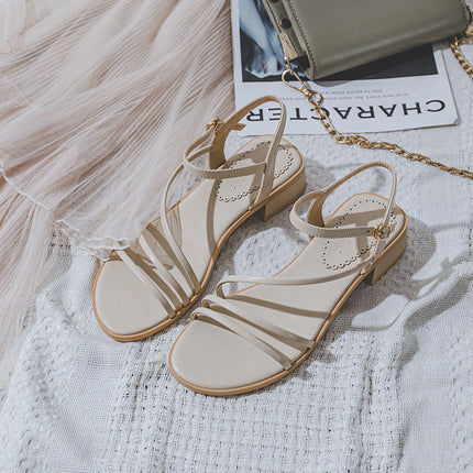 Mid-heel Toe Ring Roman Style Sandals