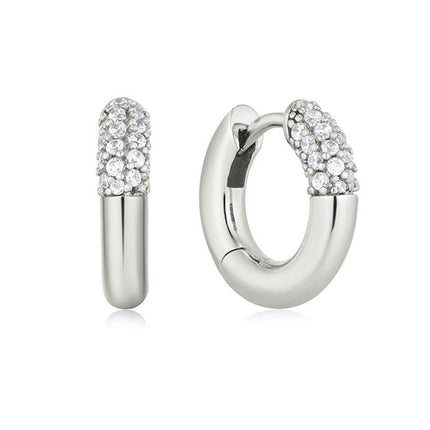 Sterling Silver Needle Street Fashion Geometry Pattern Round Rhinestone Earrings