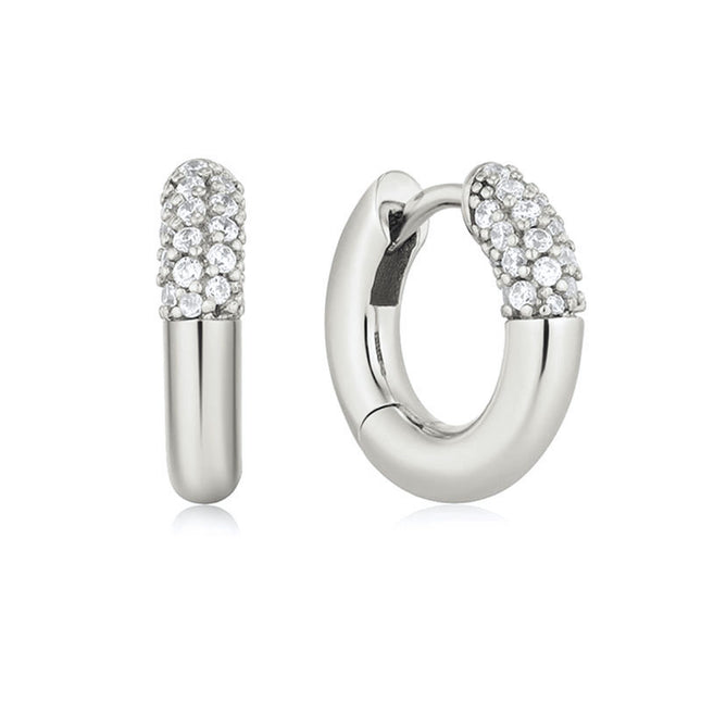 Sterling Silver Needle Street Fashion Geometry Pattern Round Rhinestone Earrings