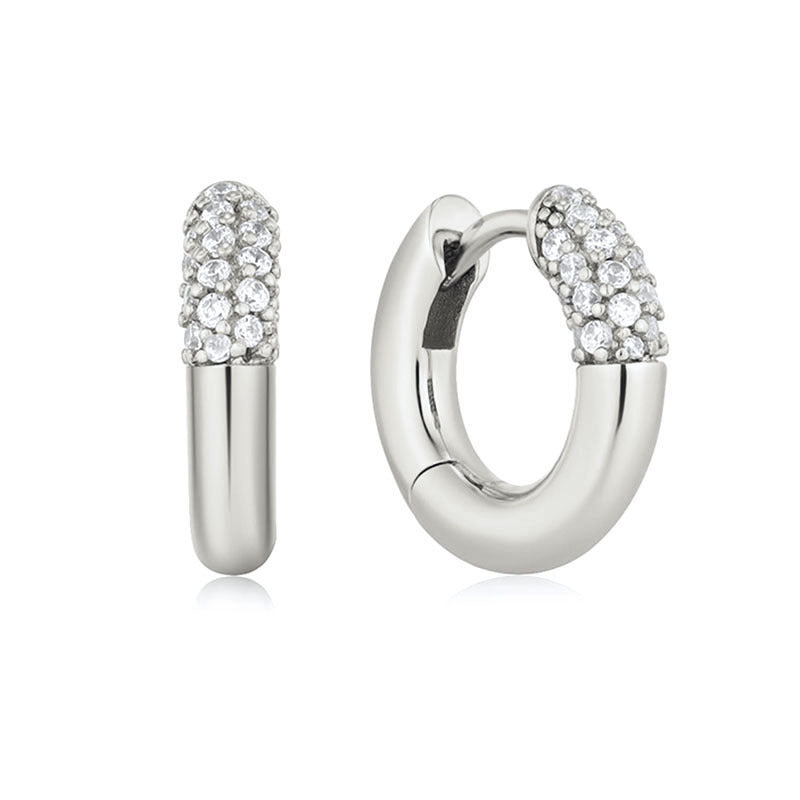 Sterling Silver Needle Street Fashion Geometry Pattern Round Rhinestone Earrings