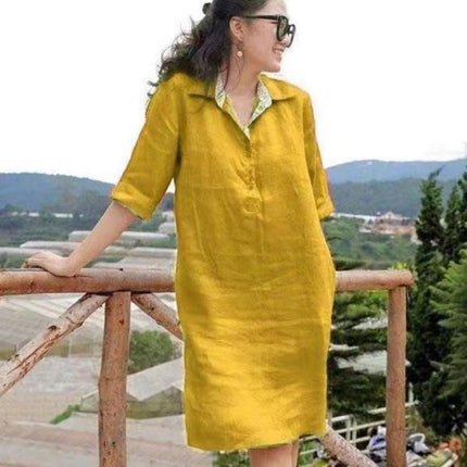 V-neck Loose Mid-length Dress