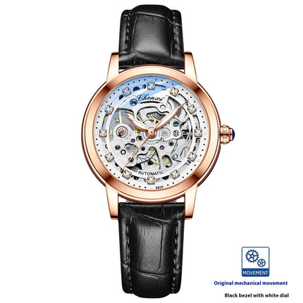 Luxury Diamond Automatic Skeleton Watch for Women – Waterproof Mechanical Timepiece