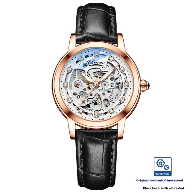 Luxury Diamond Automatic Skeleton Watch for Women – Waterproof Mechanical Timepiece