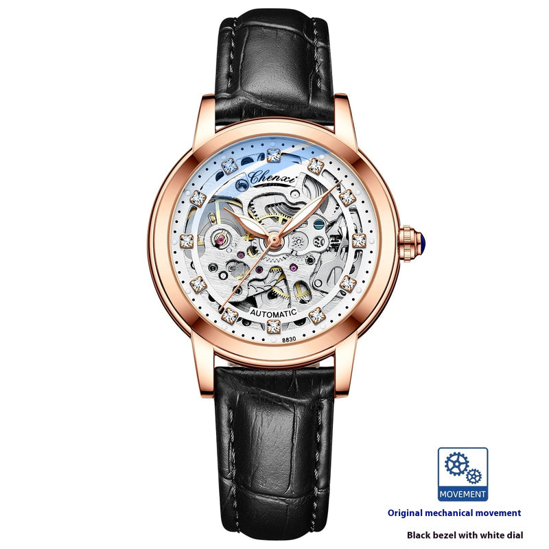 Luxury Diamond Automatic Skeleton Watch for Women – Waterproof Mechanical Timepiece