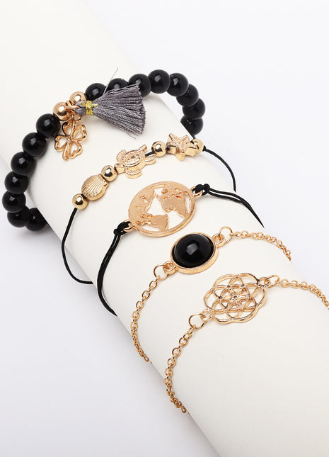 Turtle Drip Oil Tassel 5-Piece Bracelet Set – Gold Women's Jewelry