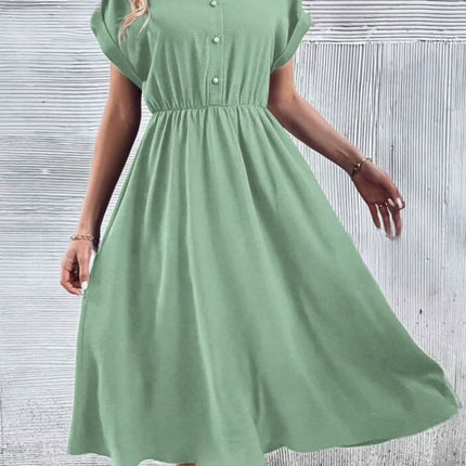 Midi Shirt Collar Short Sleeve Dress