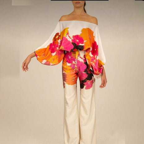 Round Neck Loose Batwing Sleeve Wide Leg Jumpsuit