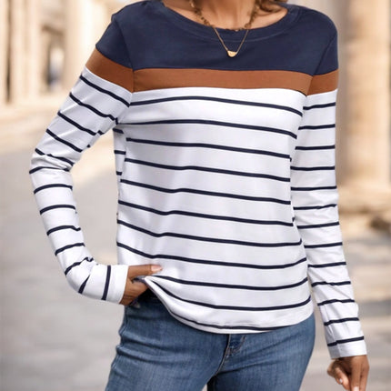 Round Neck Striped Long Sleeve T-Shirt