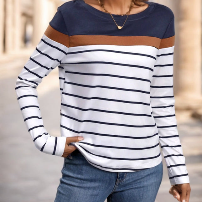 Round Neck Striped Long Sleeve T-Shirt