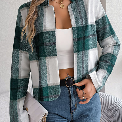 Plaid Long Sleeve Woolen Jacket