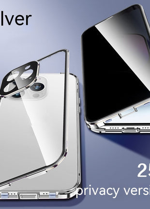 iPhone 13/14/15 覗き見防止マグネット式両面ガラスケース (バックル付き)