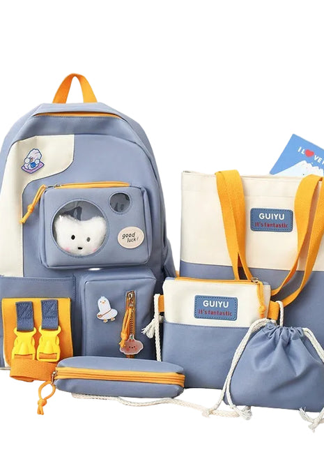 Cute Large Capacity Backpack Set | 5-Piece Fresh Style School Bags