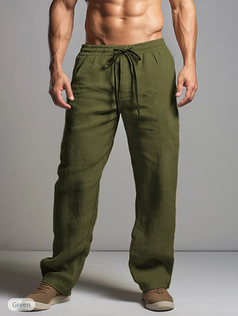 Breathable Drawstring Elastic Waist Cotton & Linen Casual Trousers