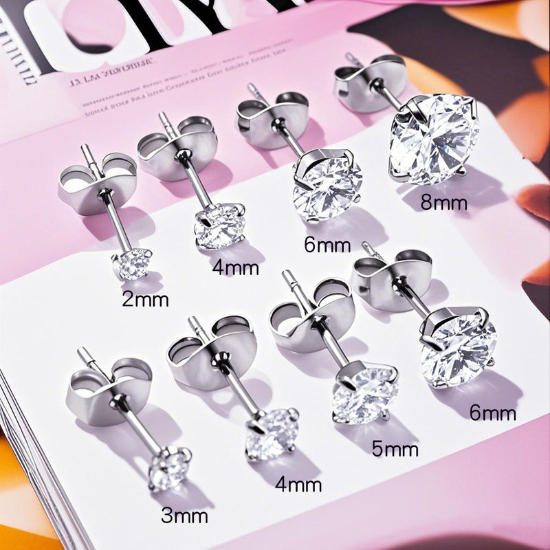 Butterfly Clasp Four-Claw Zircon Stud Earrings