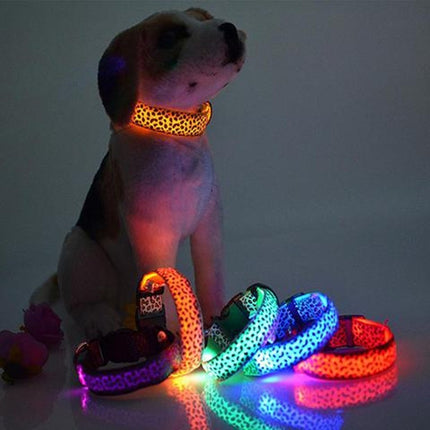 LED Safety Adjustable Nylon Leopard Dog Collar