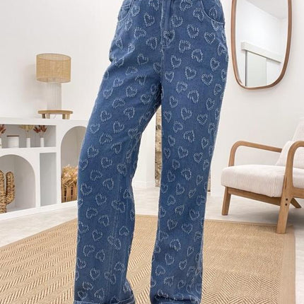 Denim Trousers Love Crochet Wash Straight Jeans