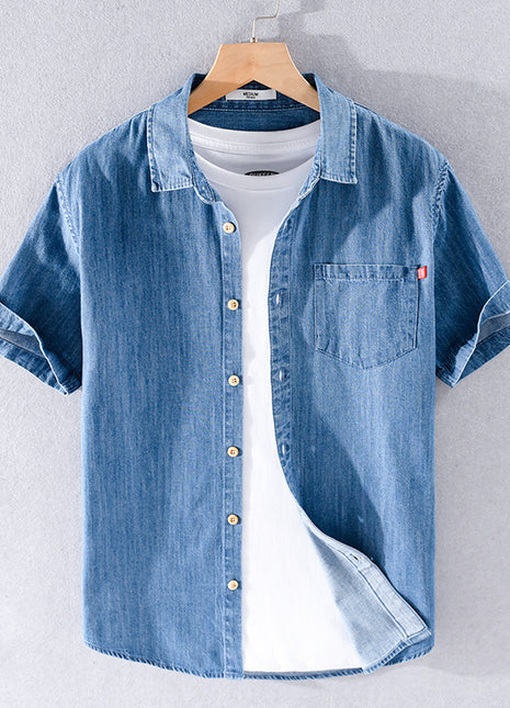 Camisa de jean de algodón de manga corta