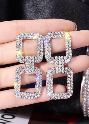 Geometric Rhinestone Long Earrings