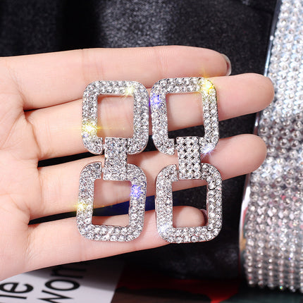 Geometric Rhinestone Long Earrings