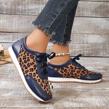 Flat Bottomed Leopard Lace Up Casual Shoes