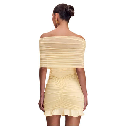Tube Top Pleated Mesh Splicing Dress