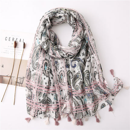 Japanese Style Artistic Cotton and Linen Scarf Bohemian Cashew