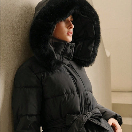 Anewsta Long Sleeve Zip Up Hooded Padded Coat with Faux Fur Trim