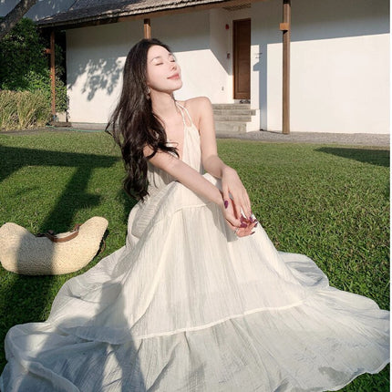 Deep V New Patchwork Slim Fit Spaghetti Straps Tiered-Ruffle Long Dress