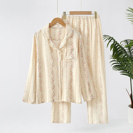 Double-layer Gauze Floral All Cotton Loose Pyjamas