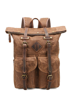 Retro Waterproof Crazy Horse Leather Canvas Large Capacity Backpack