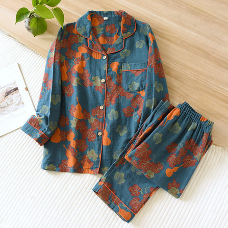 Conjunto de pijama de jacquard teñido en hilo de gasa de algodón