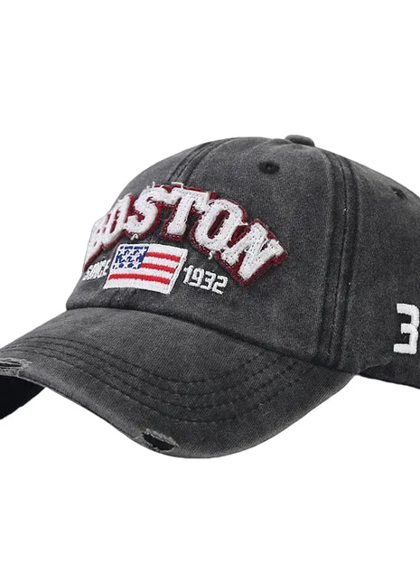 Gorra de béisbol con letras lavadas y efecto desgastado vintage