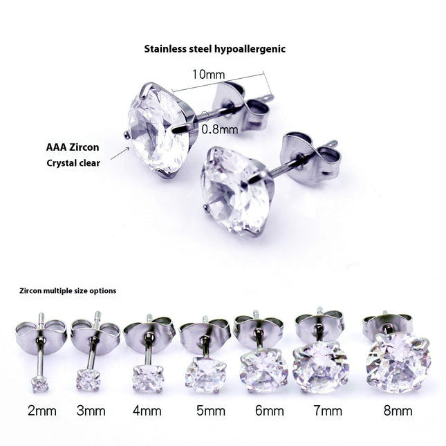 Butterfly Clasp Four-Claw Zircon Stud Earrings