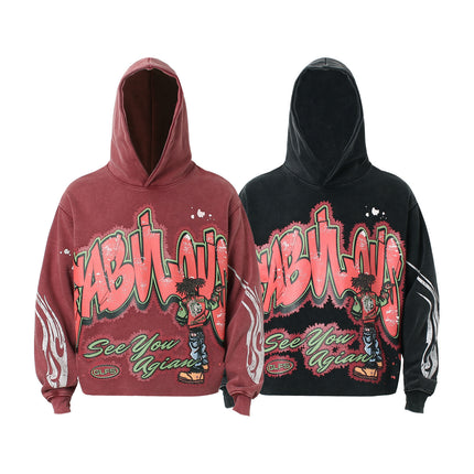 Street Fashion Washed Water Print Hoodie