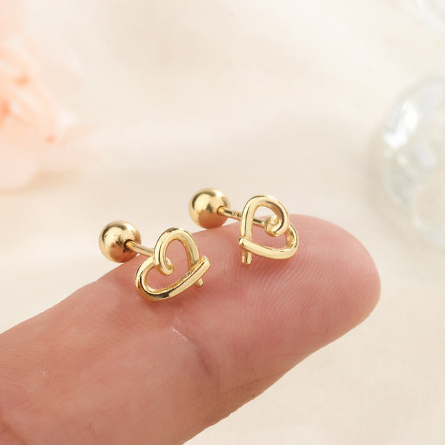 S925 Sweet Cutout Love Screw Ear Studs